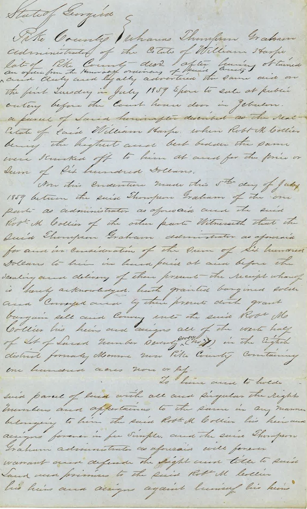 1859_07_05_Deed to RMC re 100 acres William Harp Estate_Page_1